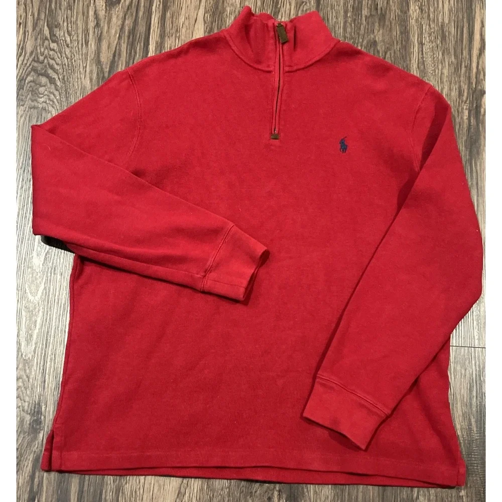Polo Ralph Lauren Men's Red Quarter Zip Pullover Size Large 100% Cotton